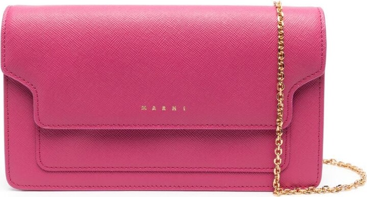 The Chain Link Leather Crossbody Pink