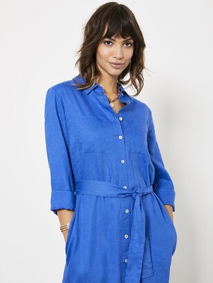 Mint Velvet Blue Linen Midi Shirt Dress