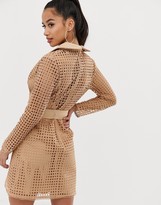 Thumbnail for your product : ASOS DESIGN Petite tux mini dress in broderie with belt