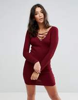 Thumbnail for your product : Brave Soul Lace-Up Detail Rib Dress