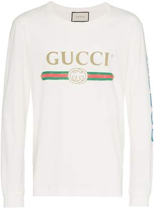 Gucci dragon embroidered logo print cotton t shirt