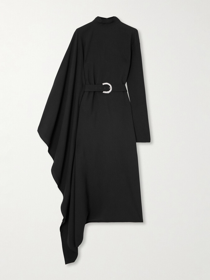 Taller Marmo Tanning Belted Crystal-embellished Cady Turtleneck Midi Dress - Black