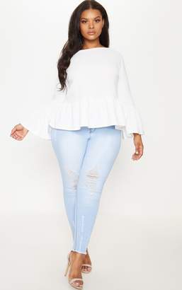 PrettyLittleThing Plus White Frill Sleeve Top