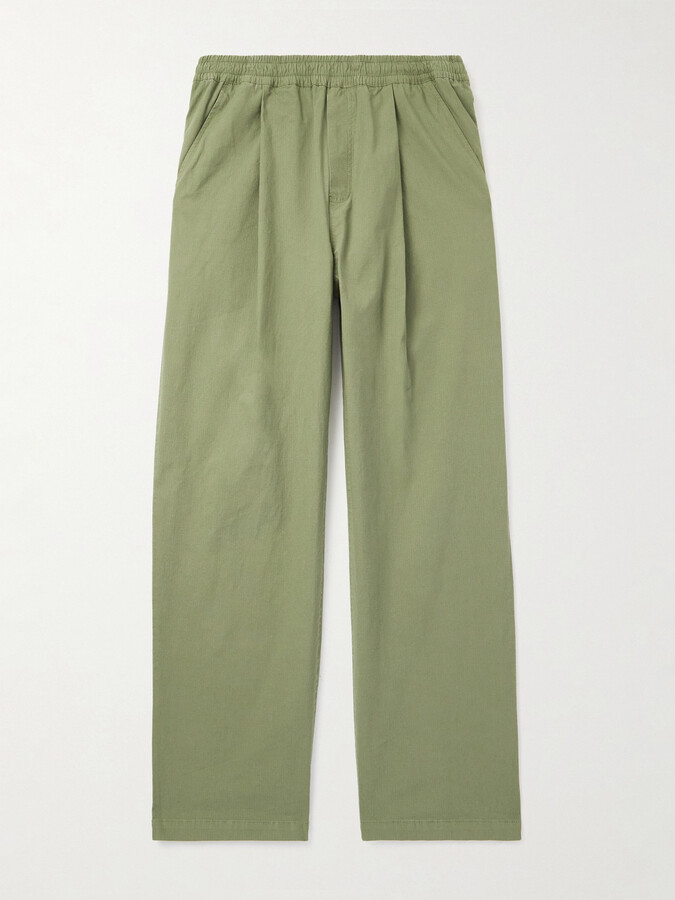 Folk Straight-Leg Pleated Stretch Cotton-Ripstop Trousers