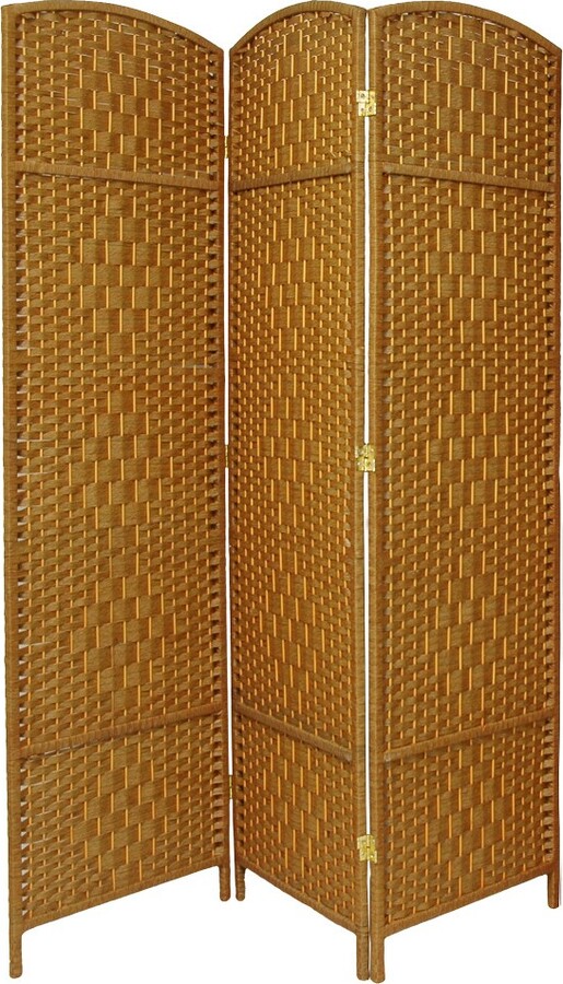 Oriental Furniture 7 ft. Tall Diamond Weave Room Divider Light Beige