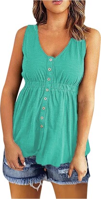 BaoDan Button Up Flowing Tops Plus Size Scoop Neck Tank Top Sleeveless  Blouse Long Jumpers for Women Elastic Tee Shirts Aquamarine XXL - ShopStyle