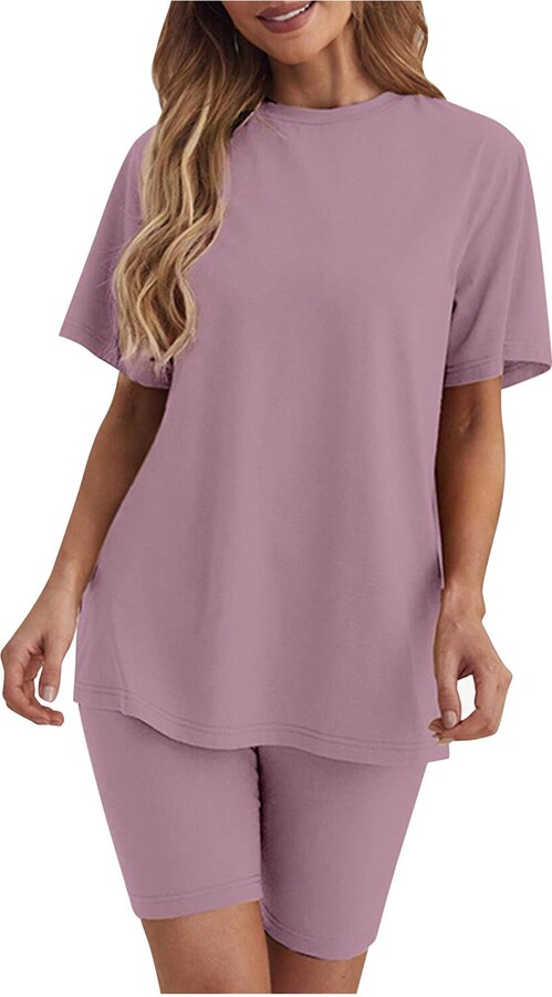 Lounge Set Cycling Short Loungewear Set YYDGH Women's Lounge Sets Pajamas  Striped Short Sleeve Pieces