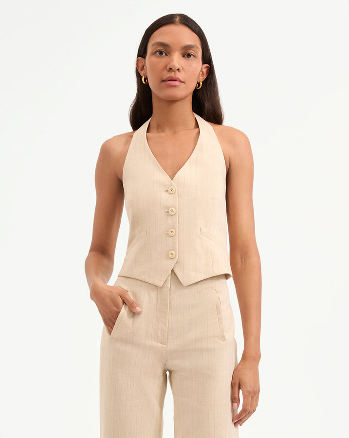Arabella Metallic Pinstripe Vest Natural Gold
