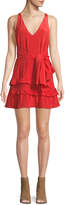 Iro Blutie V-Neck Sleeveless A-Line Silk Dress with Ruffled Trim
