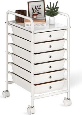 Latitude Run Rolling Storage Cart With 6 Drawers, Multipurpose Utility Cart On Wheels With Metal Tabletop Easy Movement Rolling Drawer Cart Arts And Crafts Storage