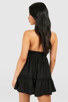 Thumbnail for your product : boohoo Petite Ruched Waist Frill Halter Beach Dress