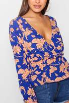 Thumbnail for your product : boohoo Petite Bold Floral Wrap Blouse