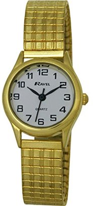 Ravel Easy Read Watch on Expandable Women's Quartz Watch with Gold Dial Analogue Display and Gold Stainless Steel Gold Plated Bracelet R0301072S