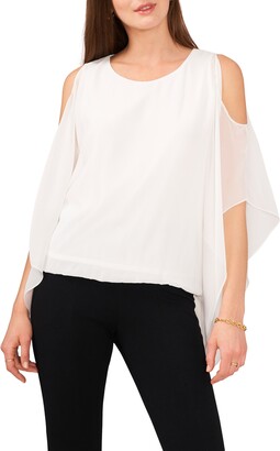 Chaus Womens Cold Shoulder Double Layer Blouse