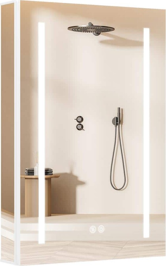 Zeafive Reco 20 in. W x 30 in. H Recessed /Surface Mount Rectangular White Bathroom Medicine Cabinet with Mirror and LED Lights