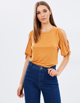 Whistles Tie Cuff Cold Shoulder Linen Tee