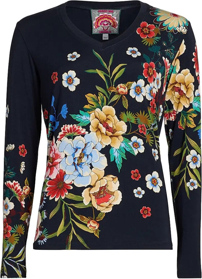 Johnny Was Women's Janie Favorite Long Sleeve V-Neck Tee, Advestia