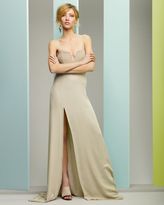 Thumbnail for your product : Mason by Michelle Mason Embossed Leather Corset Leg Slit Gown