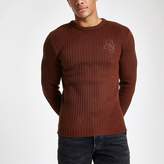 Thumbnail for your product : River Island Rust muscle fit rib crew neck jumper