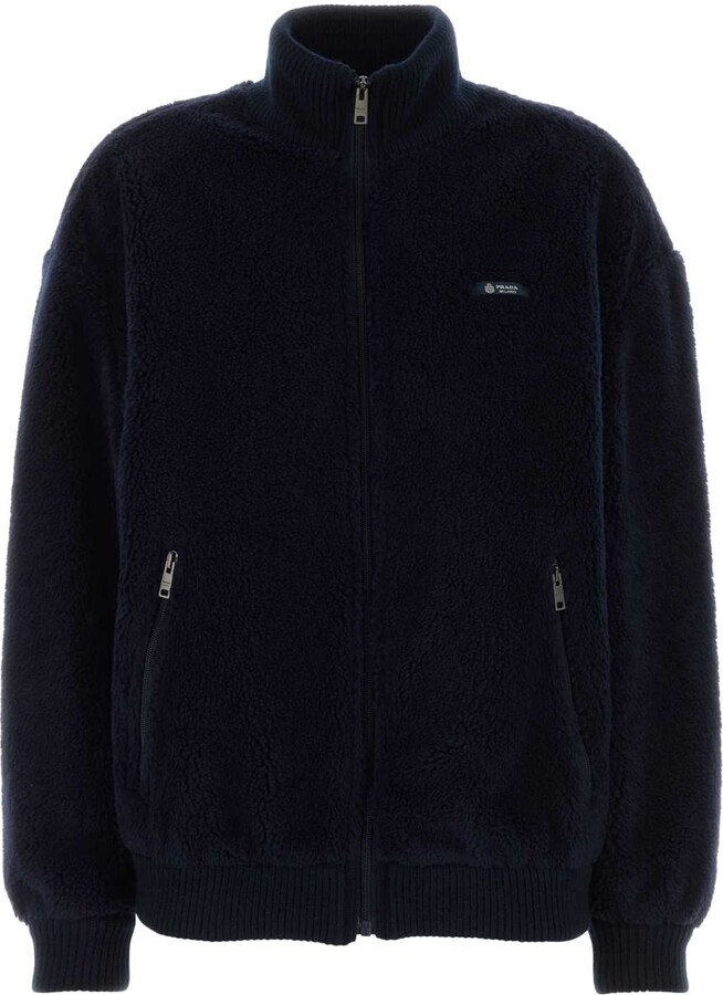 Prada Dark Blue Pile Bomber Jacket