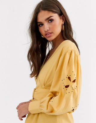 ASOS DESIGN long sleeve top with cut out sleeve detail and belt