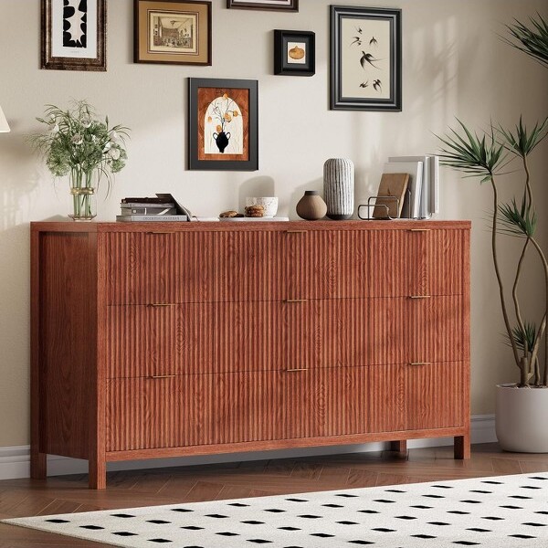 coucheta 9-DrawerFarmhouseMidCenturyModernFlutedWalnutWoodDresserforBedroomClosetLivingRoomApartment.