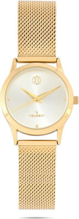 Peugeot Women's 30mm Wafer Slim Gold Plated Case Watch Champagne Dial with Mesh Band