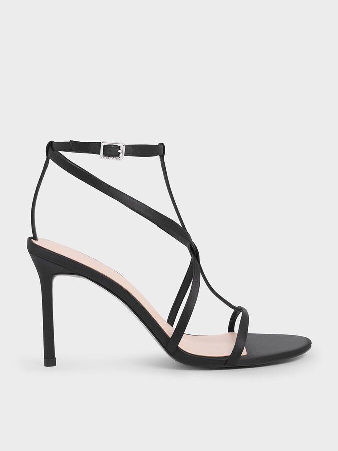 Charles & Keith Satin Strappy Stiletto-Heel Sandals