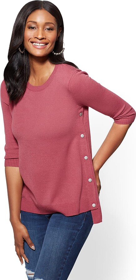 Celebrity Women Pullover Ribbed Knit Hi-Lo Perforated Tunic Sweater Shirt Top 
