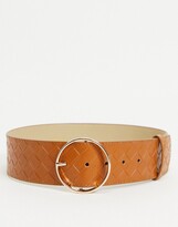 Thumbnail for your product : Pieces woven detail round buckle belt in tan