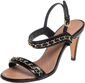 Chanel Black Leather Chain Link Ankle Strap Sandals Size 36 - ShopStyle