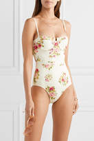 Thumbnail for your product : Zimmermann Honour Floral-print Underwired Swimsuit - Cream