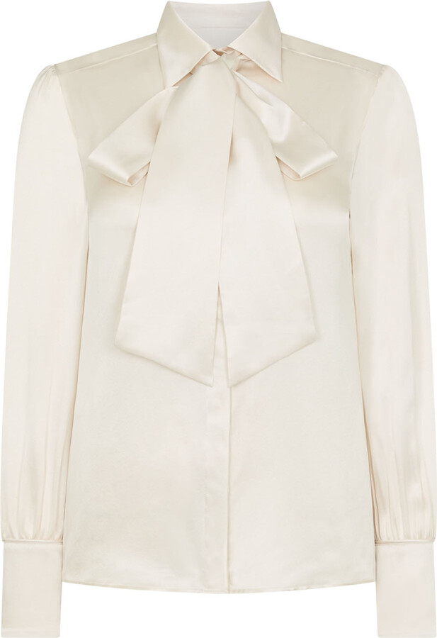Really Wild Clothing White Glyndebourne Silk Detachable Tie Neck Blouse - Winter Ivory