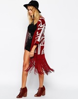 Thumbnail for your product : ASOS Kimono Cardigan in Pattern With Fringing