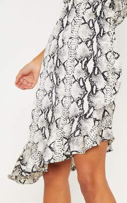 PrettyLittleThing Grey Snake Print Halter Neck Asymmetric Hem Midi Dress
