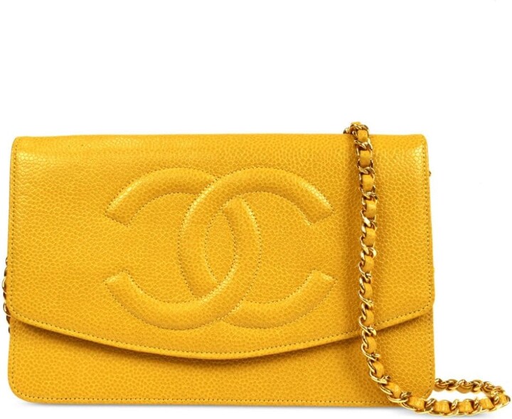Chanel Cc Logo Yellow Caviar Skin Bifold