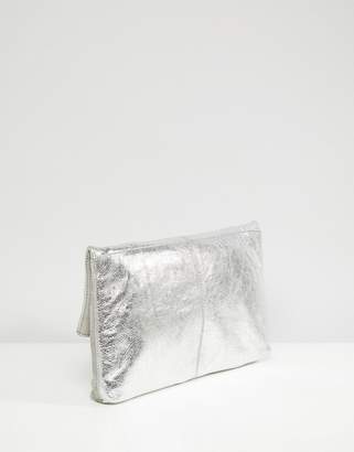 ASOS Leather And Suede Foldover Clutch Bag