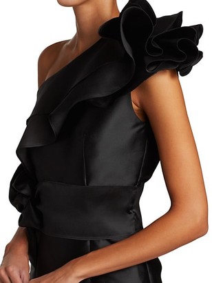 Alberta Ferretti One-Shoulder Ruffle Mikado Silk Cocktail Dress