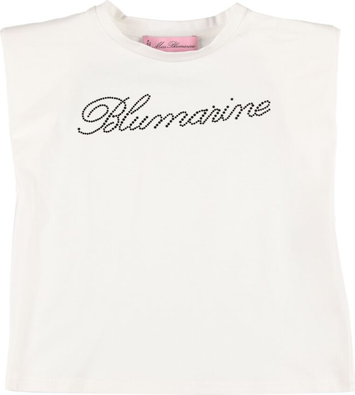 Miss Blumarine Embellished logo cotton jersey t-shirt - ShopStyle Girls'  Tees