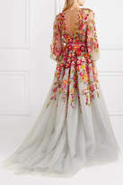 Thumbnail for your product : Marchesa Embellished Appliquéd Tulle Gown - Sky blue