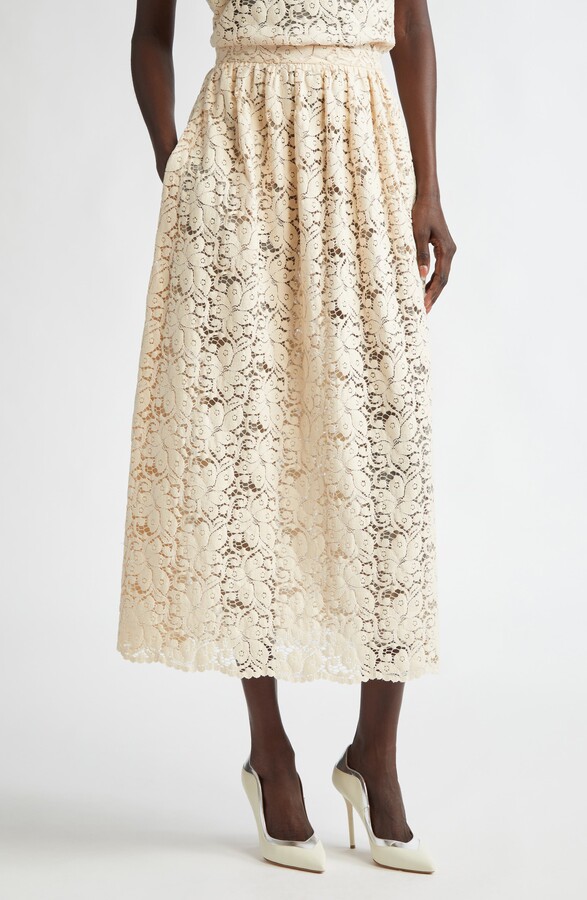 St. John Floral Guipure Lace Midi Skirt