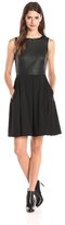 Thumbnail for your product : Taylor Jewel Neck Leather A-line Dress 5755M