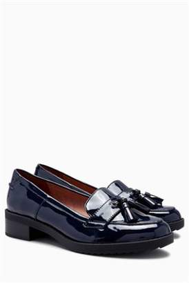 Next Womens Navy Patent Cleated Tassel Loafers