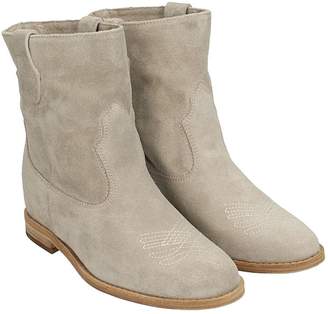 Julie Dee Wedge Taupe Suede Boots