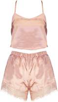 Thumbnail for your product : boohoo Lace Racer Back Satin Cami & Short Set