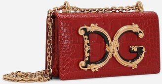 Dolce & Gabbana Crocodile-print calfskin girls cell phone bag