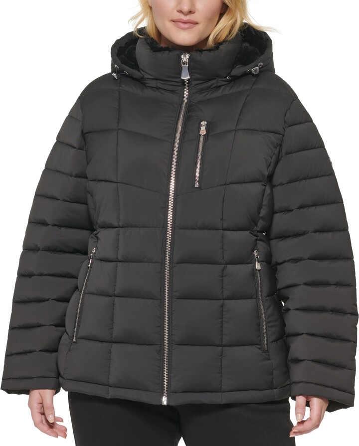 Calvin Klein Women's Plus Size Hooded Faux-Fur Trim Puffer Coat, Created  for Macy's - ShopStyle