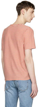 Saint Laurent White and Red Striped Logo T-Shirt