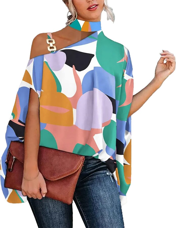 Ejoyous Women Turtleneck One Shoulder Top Shirt Hanging Half