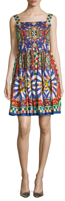 Dolce & Gabbana Printed Embellished Fit And Flare Dress